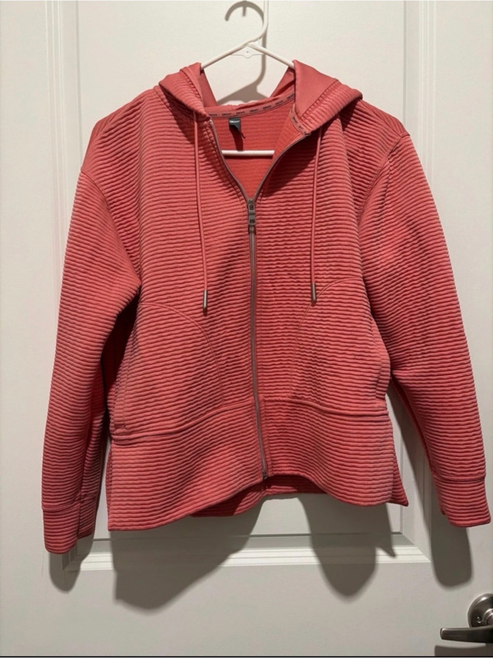 DKNY Coral Ribbed Zip-Up Hoodie Jacket